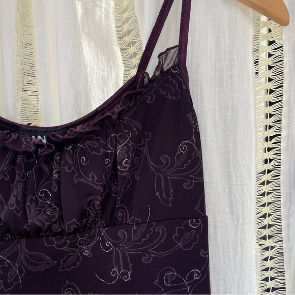 Vintage Y2K Purple Fairy Core Floral Garden Mini Slip Dress Lettuce Trim M - Picture 6 of 11